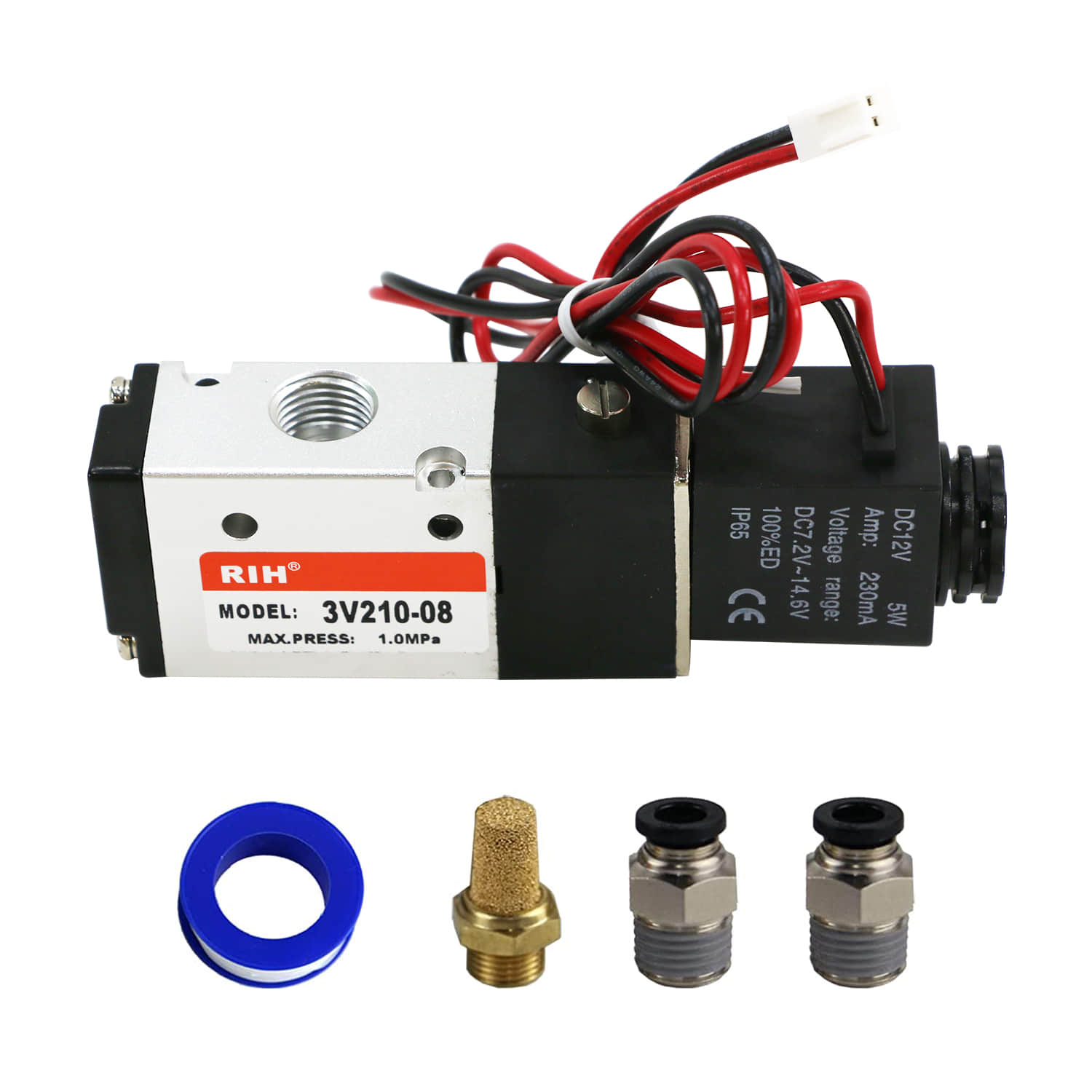 3V Series 3V210-08 2 Position 3 Way Silver Color Solenoid Valve With Wire