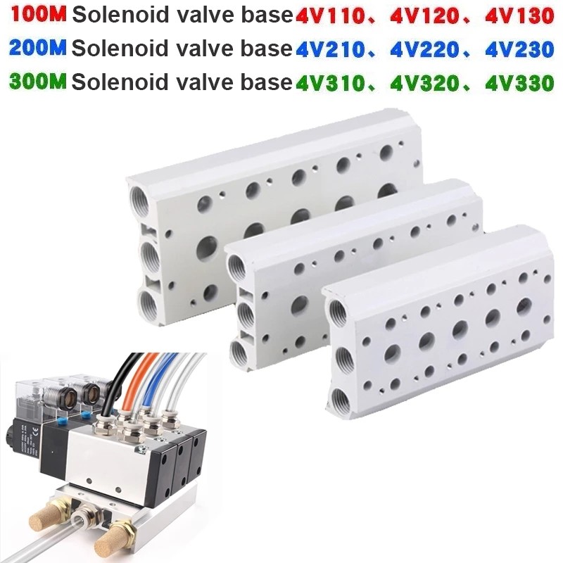 Plate Base Manifold 100M 200M 300M Air Exhaust Manifold 4V Series Pneumatic Solenoid Valves Base